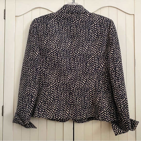 Kasper Suit Jacket Blazer Black with Beige Print Button Front Fitted Lined 2P - Picture 3 of 14